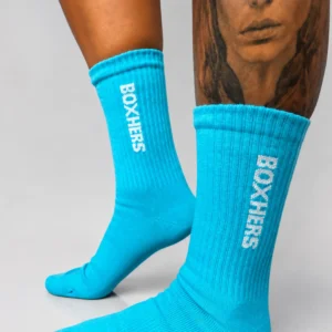 BOXHERS Teal Blue Cotton Crew Socks